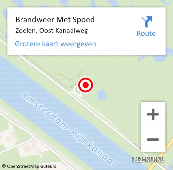Locatie op kaart van de 112 melding: Brandweer Met Spoed Naar Zoelen, Oost Kanaalweg op 22 februari 2024 20:58