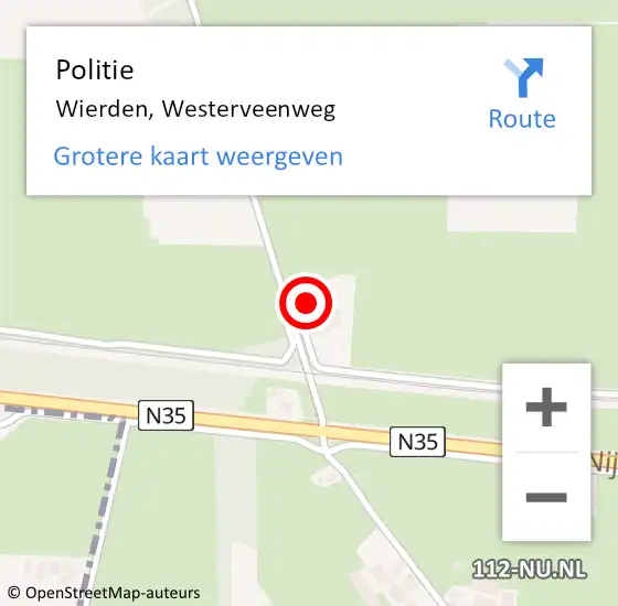 Locatie op kaart van de 112 melding: Politie Wierden, Westerveenweg op 22 februari 2024 21:06