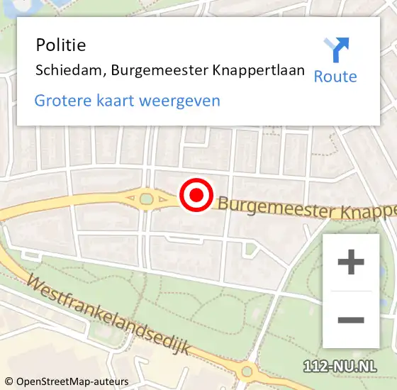 Locatie op kaart van de 112 melding: Politie Schiedam, Burgemeester Knappertlaan op 22 februari 2024 21:08