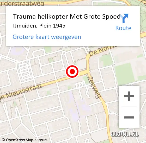 Locatie op kaart van de 112 melding: Trauma helikopter Met Grote Spoed Naar IJmuiden, Plein 1945 op 22 februari 2024 21:29