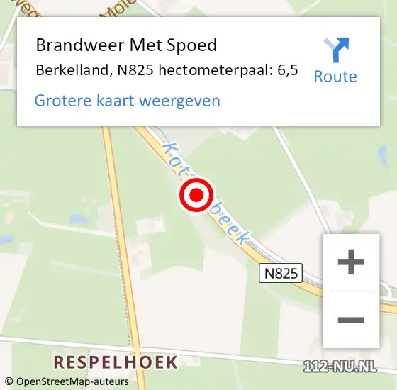 Locatie op kaart van de 112 melding: Brandweer Met Spoed Naar Berkelland, N825 hectometerpaal: 6,5 op 22 februari 2024 21:49
