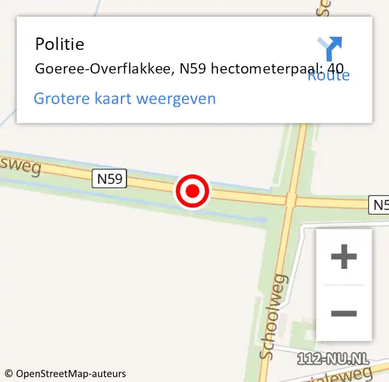 Locatie op kaart van de 112 melding: Politie Goeree-Overflakkee, N59 hectometerpaal: 40 op 22 februari 2024 21:51