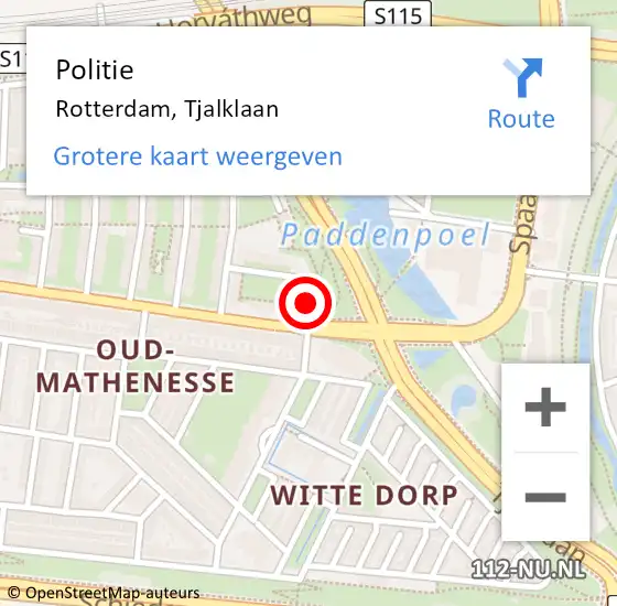 Locatie op kaart van de 112 melding: Politie Rotterdam, Tjalklaan op 22 februari 2024 21:51