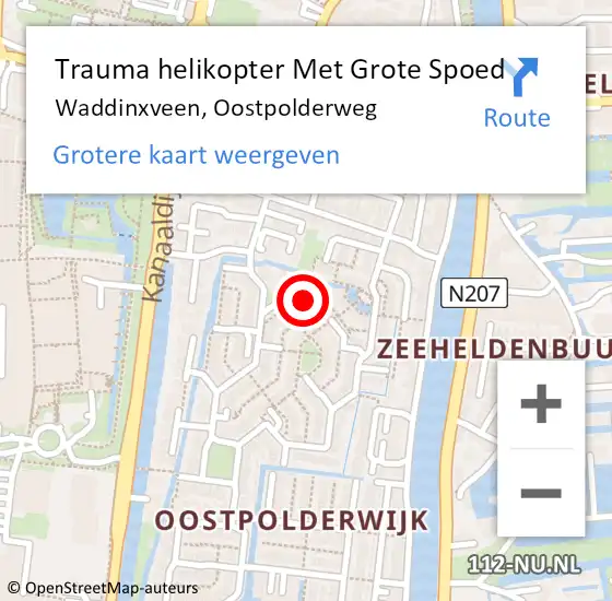 Locatie op kaart van de 112 melding: Trauma helikopter Met Grote Spoed Naar Waddinxveen, Oostpolderweg op 22 februari 2024 21:52
