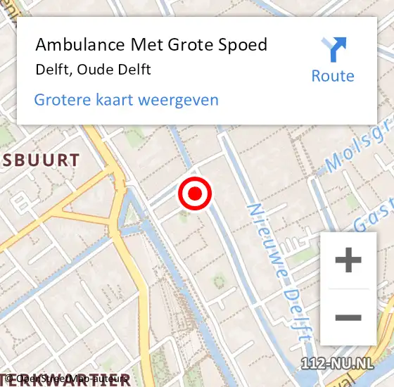 Locatie op kaart van de 112 melding: Ambulance Met Grote Spoed Naar Delft, Oude Delft op 22 februari 2024 22:09