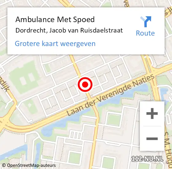 Locatie op kaart van de 112 melding: Ambulance Met Spoed Naar Dordrecht, Jacob van Ruisdaelstraat op 22 februari 2024 22:36