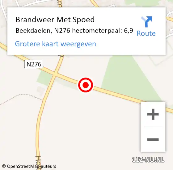 Locatie op kaart van de 112 melding: Brandweer Met Spoed Naar Beekdaelen, N276 hectometerpaal: 6,9 op 22 februari 2024 23:17