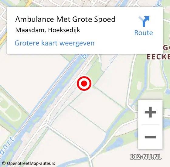 Locatie op kaart van de 112 melding: Ambulance Met Grote Spoed Naar Maasdam, Hoeksedijk op 23 februari 2024 06:22