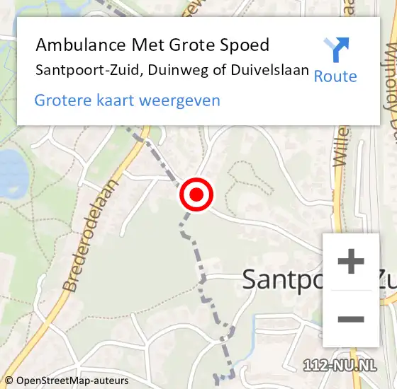 Locatie op kaart van de 112 melding: Ambulance Met Grote Spoed Naar Santpoort-Zuid, Duinweg of Duivelslaan op 23 februari 2024 08:31