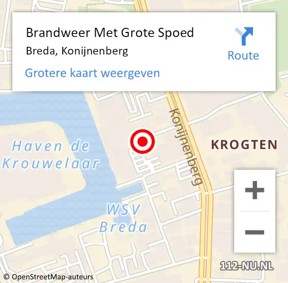 Locatie op kaart van de 112 melding: Brandweer Met Grote Spoed Naar Breda, Konijnenberg op 23 februari 2024 08:49