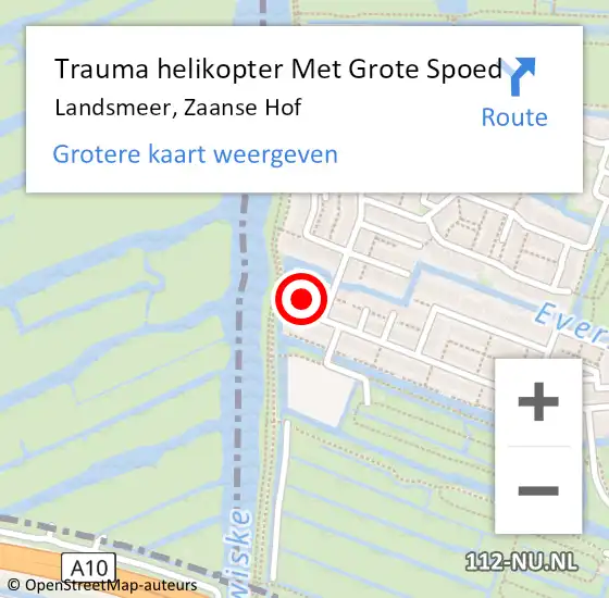 Locatie op kaart van de 112 melding: Trauma helikopter Met Grote Spoed Naar Landsmeer, Zaanse Hof op 23 februari 2024 10:50