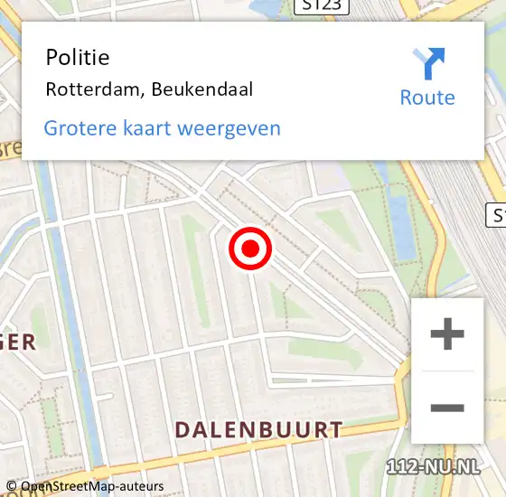 Locatie op kaart van de 112 melding: Politie Rotterdam, Beukendaal op 23 februari 2024 11:22