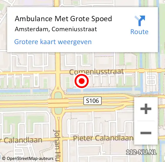 Locatie op kaart van de 112 melding: Ambulance Met Grote Spoed Naar Amsterdam, Comeniusstraat op 23 februari 2024 12:14