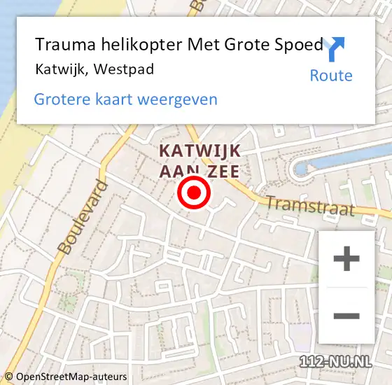 Locatie op kaart van de 112 melding: Trauma helikopter Met Grote Spoed Naar Katwijk, Westpad op 23 februari 2024 12:21