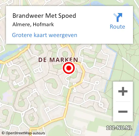 Locatie op kaart van de 112 melding: Brandweer Met Spoed Naar Almere, Hofmark op 23 februari 2024 12:36