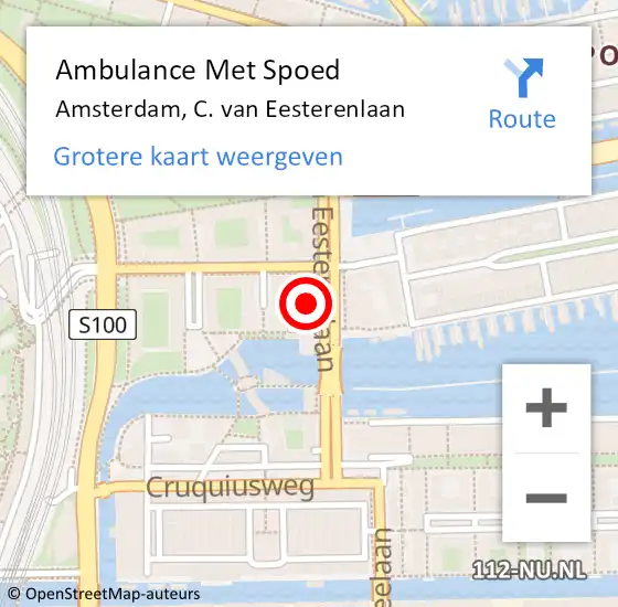 Locatie op kaart van de 112 melding: Ambulance Met Spoed Naar Amsterdam, C. van Eesterenlaan op 23 februari 2024 12:43