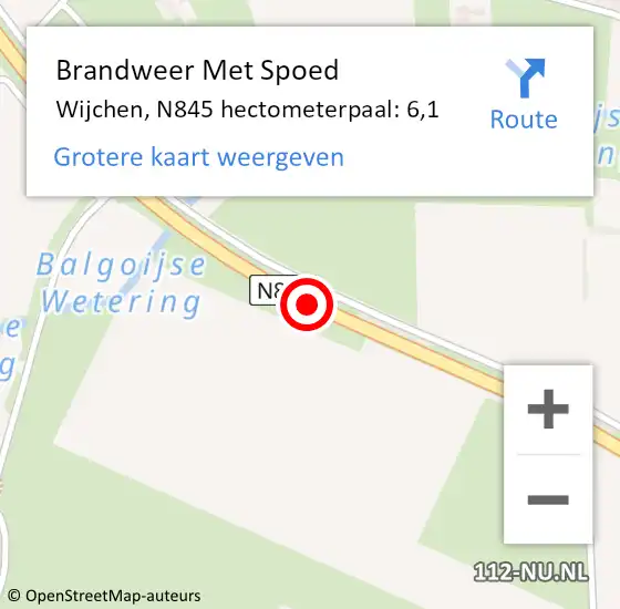Locatie op kaart van de 112 melding: Brandweer Met Spoed Naar Wijchen, N845 hectometerpaal: 6,1 op 23 februari 2024 12:54