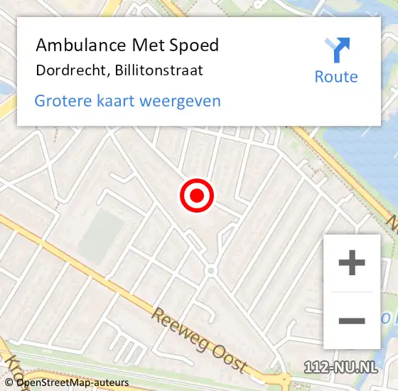 Locatie op kaart van de 112 melding: Ambulance Met Spoed Naar Dordrecht, Billitonstraat op 23 februari 2024 13:28