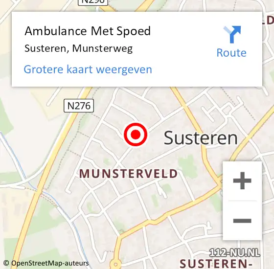 Locatie op kaart van de 112 melding: Ambulance Met Spoed Naar Susteren, Munsterweg op 23 februari 2024 14:16