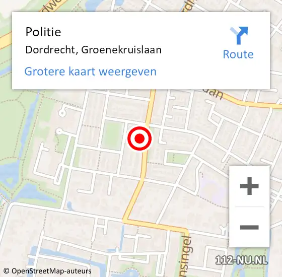 Locatie op kaart van de 112 melding: Politie Dordrecht, Groenekruislaan op 23 februari 2024 14:31