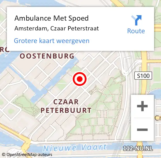 Locatie op kaart van de 112 melding: Ambulance Met Spoed Naar Amsterdam, Czaar Peterstraat op 23 februari 2024 15:05