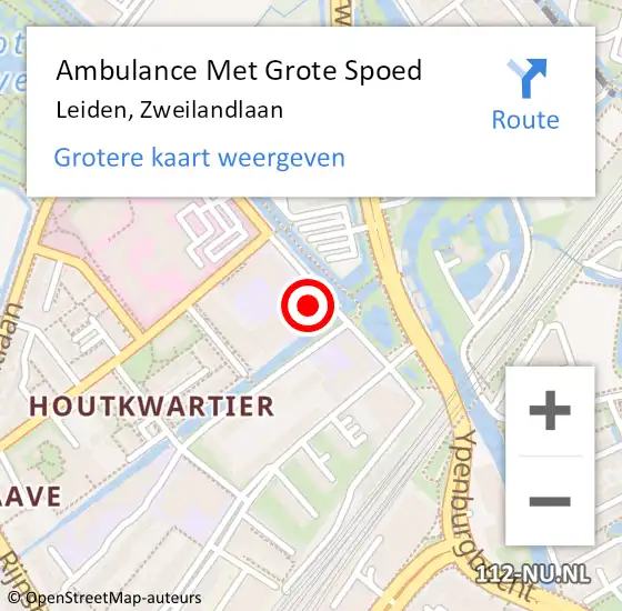 Locatie op kaart van de 112 melding: Ambulance Met Grote Spoed Naar Leiden, Zweilandlaan op 23 februari 2024 15:51