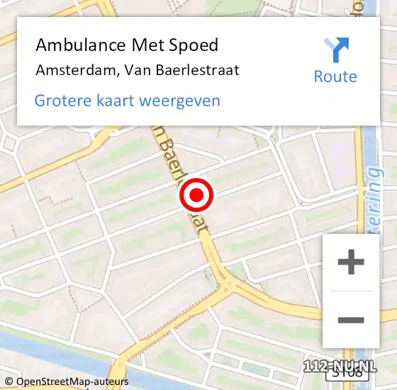 Locatie op kaart van de 112 melding: Ambulance Met Spoed Naar Amsterdam, Van Baerlestraat op 23 februari 2024 15:58