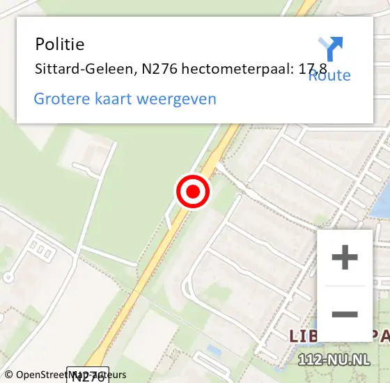 Locatie op kaart van de 112 melding: Politie Sittard-Geleen, N276 hectometerpaal: 17,8 op 23 februari 2024 16:28