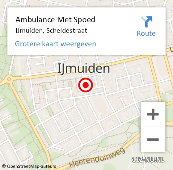 Locatie op kaart van de 112 melding: Ambulance Met Spoed Naar IJmuiden, Scheldestraat op 23 februari 2024 16:31