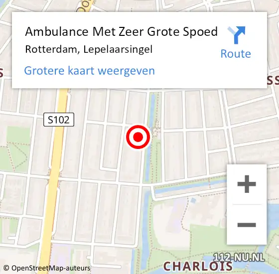 Locatie op kaart van de 112 melding: Ambulance Met Zeer Grote Spoed Naar Rotterdam, Lepelaarsingel op 23 februari 2024 16:56