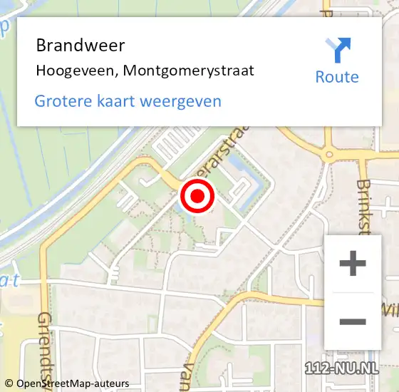 Locatie op kaart van de 112 melding: Brandweer Hoogeveen, Montgomerystraat op 23 februari 2024 17:23