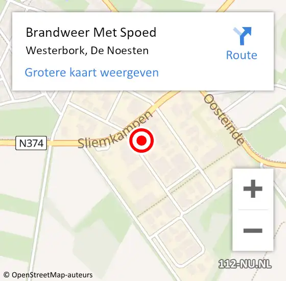Locatie op kaart van de 112 melding: Brandweer Met Spoed Naar Westerbork, De Noesten op 23 februari 2024 17:25