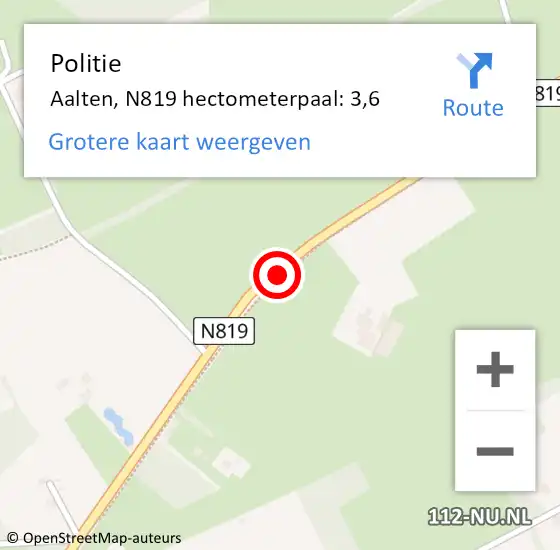 Locatie op kaart van de 112 melding: Politie Aalten, N819 hectometerpaal: 3,6 op 23 februari 2024 17:29