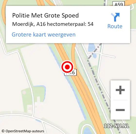 Locatie op kaart van de 112 melding: Politie Met Grote Spoed Naar Moerdijk, A16 hectometerpaal: 54 op 23 februari 2024 17:42