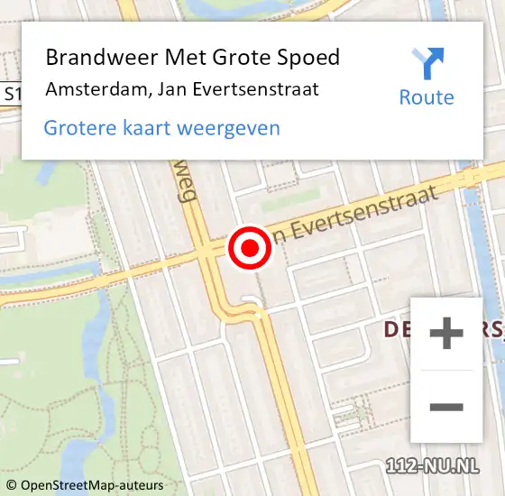 Locatie op kaart van de 112 melding: Brandweer Met Grote Spoed Naar Amsterdam, Jan Evertsenstraat op 23 februari 2024 18:19