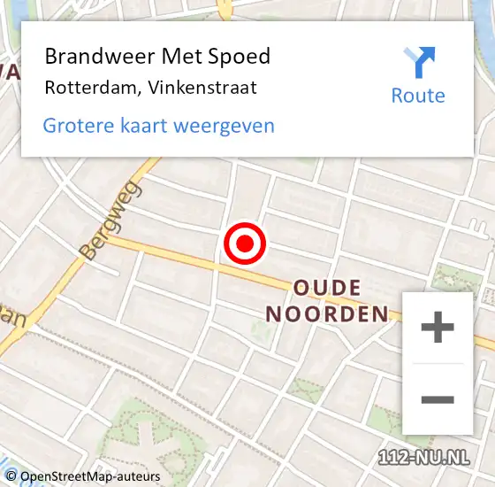 Locatie op kaart van de 112 melding: Brandweer Met Spoed Naar Rotterdam, Vinkenstraat op 23 februari 2024 18:33