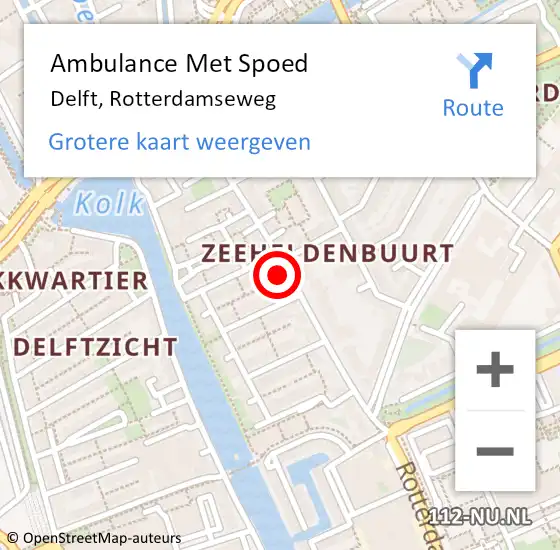 Locatie op kaart van de 112 melding: Ambulance Met Spoed Naar Delft, Rotterdamseweg op 23 februari 2024 20:03