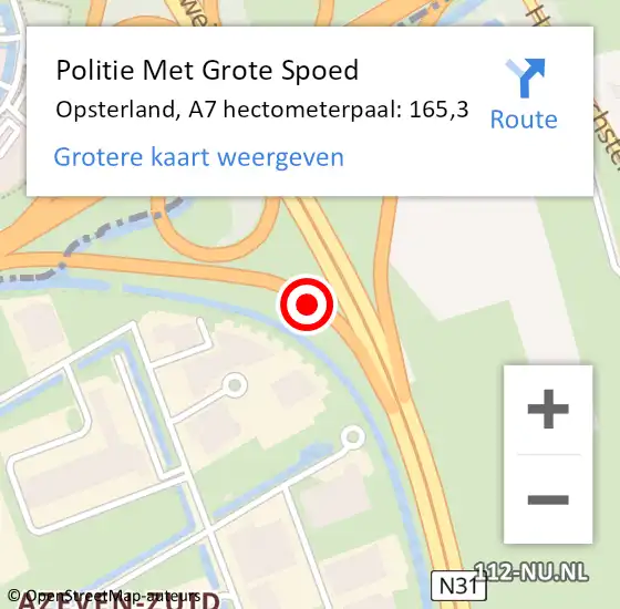 Locatie op kaart van de 112 melding: Politie Met Grote Spoed Naar Opsterland, A7 hectometerpaal: 165,3 op 23 februari 2024 20:10