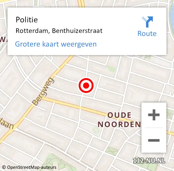 Locatie op kaart van de 112 melding: Politie Rotterdam, Benthuizerstraat op 23 februari 2024 21:02