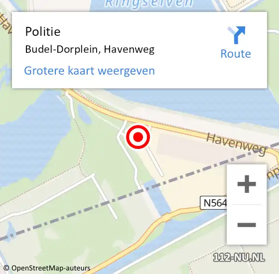 Locatie op kaart van de 112 melding: Politie Budel-Dorplein, Havenweg op 23 februari 2024 21:28