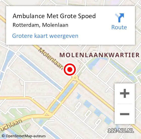 Locatie op kaart van de 112 melding: Ambulance Met Grote Spoed Naar Rotterdam, Molenlaan op 23 februari 2024 22:22