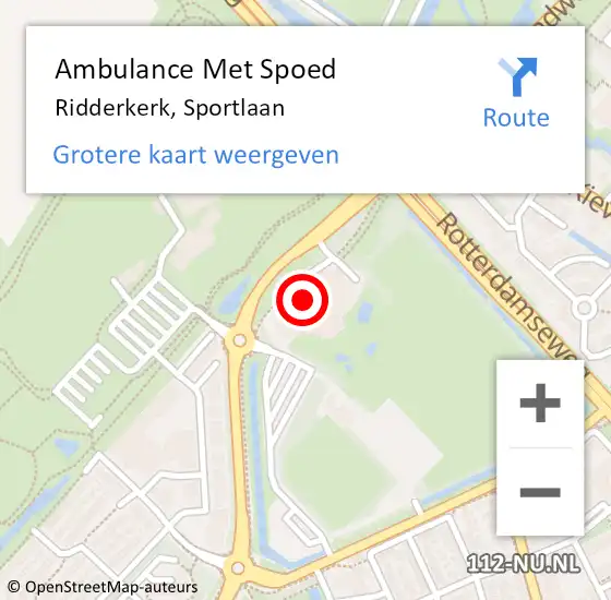 Locatie op kaart van de 112 melding: Ambulance Met Spoed Naar Ridderkerk, Sportlaan op 23 februari 2024 22:28