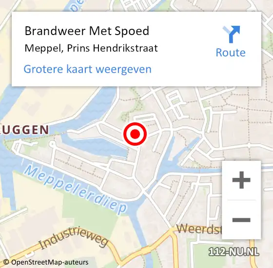 Locatie op kaart van de 112 melding: Brandweer Met Spoed Naar Meppel, Prins Hendrikstraat op 23 februari 2024 22:29