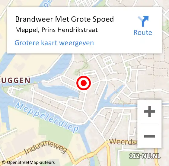 Locatie op kaart van de 112 melding: Brandweer Met Grote Spoed Naar Meppel, Prins Hendrikstraat op 23 februari 2024 22:29