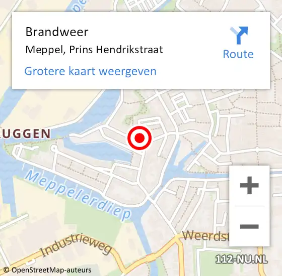 Locatie op kaart van de 112 melding: Brandweer Meppel, Prins Hendrikstraat op 23 februari 2024 22:36
