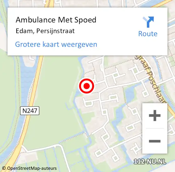 Locatie op kaart van de 112 melding: Ambulance Met Spoed Naar Edam, Persijnstraat op 23 februari 2024 22:40