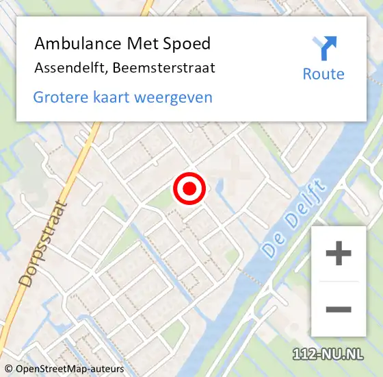Locatie op kaart van de 112 melding: Ambulance Met Spoed Naar Assendelft, Beemsterstraat op 23 februari 2024 22:45