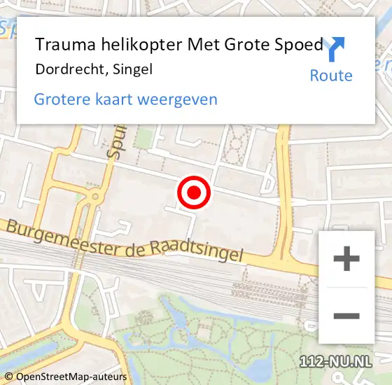 Locatie op kaart van de 112 melding: Trauma helikopter Met Grote Spoed Naar Dordrecht, Singel op 23 februari 2024 23:00