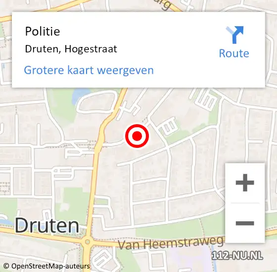 Locatie op kaart van de 112 melding: Politie Druten, Hogestraat op 24 februari 2024 00:36