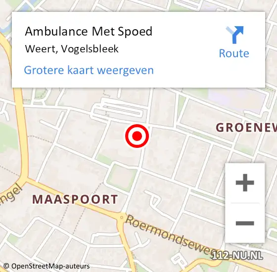 Locatie op kaart van de 112 melding: Ambulance Met Spoed Naar Weert, Vogelsbleek op 24 februari 2024 01:13